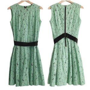 SANDRA ANGELOZZI Floral Lace Dress Fit & Flare Mint Green Sz S Flawed